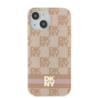 DKNY IML rūtainais mono raksts un drukātas svītras Magnētiskais viedtālruņa apvalks iPhone 15 / 14 / 13 - rozā