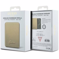 Guess Magnētiskā Metāla Script Logotips indukcijas portatīvais lādētājs 15W 5000mAh - zelta
