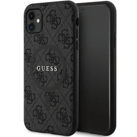 Guess GUHMN61G4GFRK iPhone 11 6.1" XR melns kvetasis apvalks 4G Kolekcija Ādas Metāla Logo MagSafe - melns