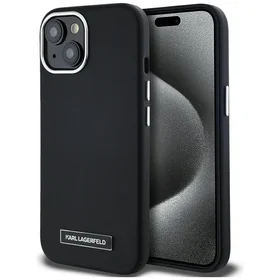 Karl Lagerfeld FW Metal Plate Magnētiskais iPhone 15 viedtālruņa apvalks - melns