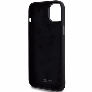 DKNY šķidrā silikona metāla logotipa viedtālruņa apvalks iPhone 15 Plus / 14 Plus - melns