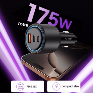 CC04 3 portu auto lādētājs PD175W - melns