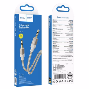 AUX kabelis Jack 3,5 mm (tēviņš) uz Jack 3,5 mm (tēviņš) Hoco 1 m UPA32 zelta