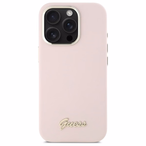 Guess Silikona Uzraksts Metāla Logo & Rāmis iPhone 16 Pro Apvalks - rozā