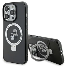 Karl Lagerfeld KLHMP15LHMRSKCK iPhone 15 Pro 6.1" melns/melns cietais apvalks ar gredzena statīvu Karl&Choupette Magnētiskais