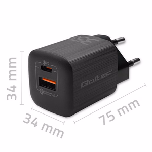 Qoltec 50764 mobile device charger Laptop, Portable gaming console, Power bank, Smartphone, Smartwatch, Tablet melns AC Fast charging Indoor