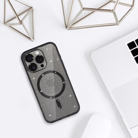 Glitter magnētiskais viedtālruņa apvalks Iphone 15 Pro melns caurspīdīgs