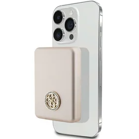 Guess Magnētiskā 4G Strassed Metāla Logotips indukcijas portatīvais lādētājs 15W 5000mAh - zelta