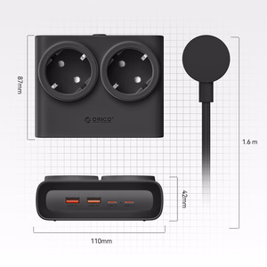 Orico PDC25 25W 6in1 strāvas sadalītājs 2x AC + 2x USB-A + 2x USB-C - melns