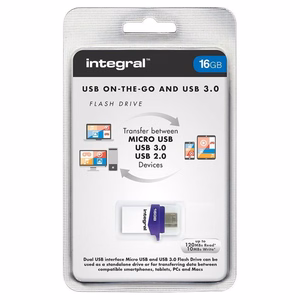 Integral Micro Fusion USB 3.0 OTG zibatmiņa ar USB-A un Micro-USB, 16 GB, balta