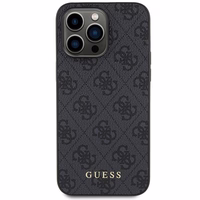 Guess 4G Metal Gold Logo viedtālruņa apvalks iPhone 15 Pro – pelēks