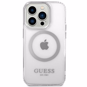 Guess GUHMP14LHTRMS iPhone 14 Pro 6.1" sudrabains/sudrabains cietais apvalks Metāla kontūra Magnētiskais