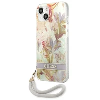 Guess GUHCP13SHFLSU iPhone 13 mini 5.4" violets cietais viedtālruņa apvalks ar ziedu siksniņu