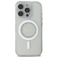 Guess IML Rhinestones magnētiskais viedtālruņa apvalks iPhone 16 Pro Max - balts