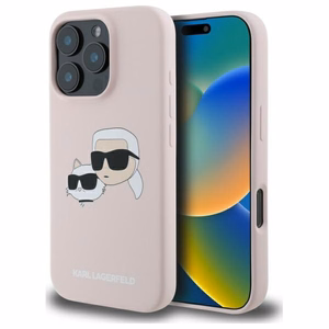 Karl Lagerfeld silikona magnētiskais viedtālruņa apvalks iPhone 16 Pro ar Nauble galvu attēliem - rozā