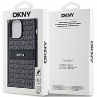 DKNY Ādas mono svītra un metāla logotips viedtālruņa apvalks iPhone 14 Pro Max - melns