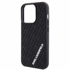 Karl Lagerfeld 3D gumijas daudzveidīgs logotips viedtālruņa apvalks iPhone 15 Pro - melns