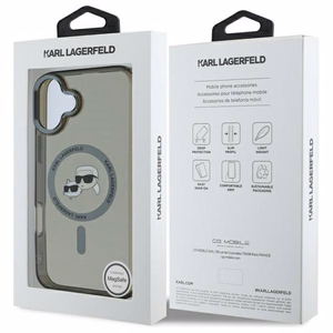 Karl Lagerfeld IML Metal Karl&Choupette Head magnētiskais viedtālruņa apvalks iPhone 16 Plus - melns