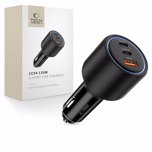 CC04 3 portu auto lādētājs PD130W - melns