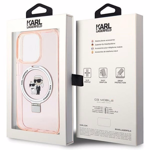 Karl Lagerfeld KLHMP15LHMRSKCP iPhone 15 Pro 6.1" rozā/rozā cietais apvalks ar gredzena statīvu Karl&Choupette Magnētiskais