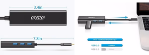 CHOETECH adapteris USB Type-C uz 1x RJ-45, 3x USB Type-A