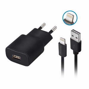 Forever TC-01 lādētājs 1x USB 2A melns + Lightning kabelis