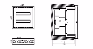 MCB kaste TIBOX 440x450x115mm; 2x16P, iebūvējamā, iekštelpām