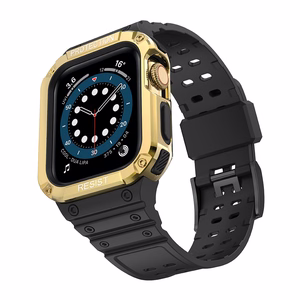 Protect Strap Ремешок для Apple Watch 42/44/45mm с бронированным чехлом - чёрный, золотой
