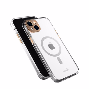 Moshi iGlaze vāciņš ierīcei iPhone 14 Plus, saderīgs ar MagSafe, caurspīdīgs ar “Sunset Gold” krāsas detaļām