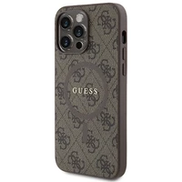 Guess 4G kolekcija ādas metāla logotips Magnētiskais apvalks iPhone 14 Pro - brūns