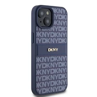 DKNY Ādas mono svītra un metāla logotips viedtālruņa apvalks iPhone 15 / 14 / 13 - zils