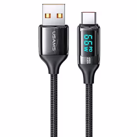 USAMS pīts kabelis U78 USB-C 1,2m LED 6A ātrā uzlāde melns SJ544USB01 (US-SJ544)