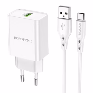 Borofone BN5 Charger 18W USB-A + USB-A to USB-C cable 1.0m White