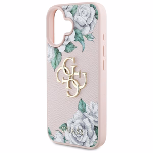 Guess Grained Roses Big 4G logo viedtālruņa apvalks iPhone 16 - rozā