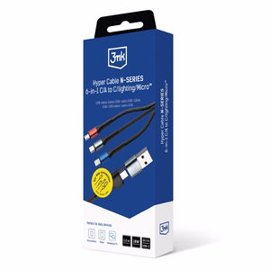 3mk Hyper Cable N-SERIES 6 in 1 USB-C / USB-A uz USB-C / Lightning / Micro 1.2m QC 3.0 9V / 2A 18W - melns