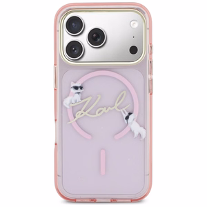 Karl Lagerfeld IML Choupettes Karl Script Logo MagSafe чехол для iPhone 17 Pro Max розовый
