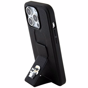 Karl Lagerfeld Gripstand Saffiano Karl&Choupette Pins viedtālruņa apvalks iPhone 13 Pro / 13 - melns