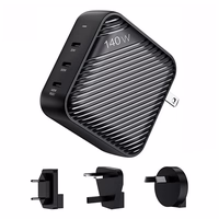 Sienas lādētājs INVZI GanHub 3x USB-C, 140W, EU/UK/AU/US (melns)