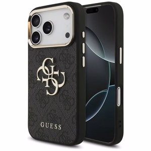 Guess PU Leather 4G Metal Logo Gold Frame vāciņš Apple iPhone 18 Pro, melns