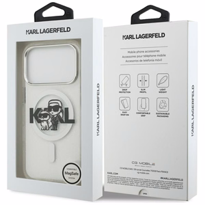 Karl Lagerfeld IML Glitter Karl & Choupette Sketch Logo Magnētiskais viedtālruņa apvalks iPhone 17 Pro - caurspīdīgs