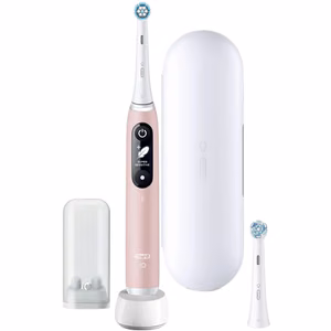 Oral-B zobu birste + ceļojumu futrālis iO6, uzlādējama, pieaugušajiem, komplektā iekļauto uzgaļu skaits: 1, zobu tīrīšanas režīmu skaits: 5, rozā