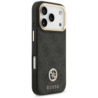 Guess 4G Strass Logo & Big Strap Metal Buttons Magnētiskais viedtālruņa apvalks iPhone 17 Pro - melns