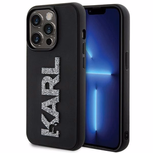 Karl Lagerfeld 3D gumijas spīdīgs logotips viedtālruņa apvalks iPhone 15 Pro - melns