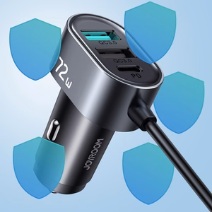 Joyroom automašīnas lādētājs 2xPD + 2xQC3.0 72W 1.5m melns (JR-CL05)