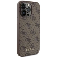 Guess 4G Metal Gold Logo viedtālruņa apvalks iPhone 15 Pro Max - brūna