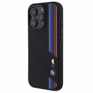 BMW silikona izgriezts trīskrāsu līnijas Magnētiskais viedtālruņa apvalks iPhone 16 Pro - melns