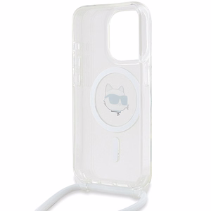 Karl Lagerfeld IML Choupette Head&Cord magnētiskais viedtālruņa apvalks iPhone 15 Pro Max - caurspīdīgs