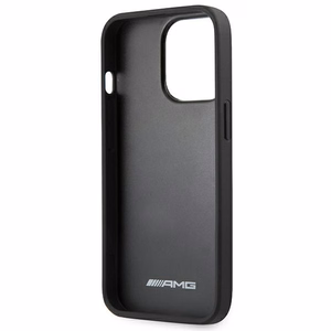 AMG AMHCP14XGSEBK iPhone 14 Pro Max 6.7 - melns ādas vāciņš ar reljefām līnijām