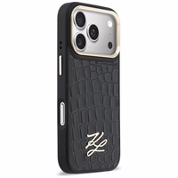 Karl Lagerfeld Croco KL Script Logo MagSafe Maciņš for iPhone 17 Pro Max - melns