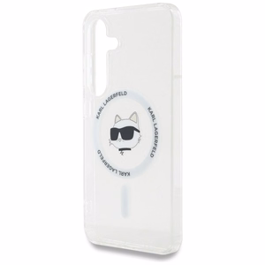 Viedtālruņa apvalks Karl Lagerfeld Poga Choupette Galva Drukāts Logotips Magnētiskais Samsung Galaxy S25 balta
